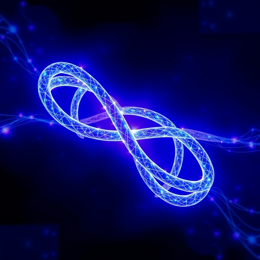 abstract topological knots quantum entanglement glowing blue purple light mathem