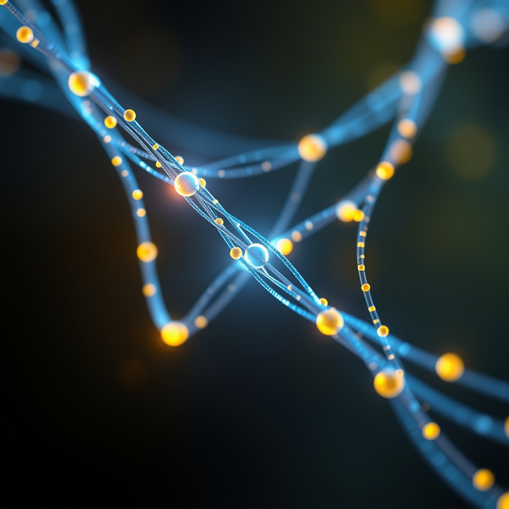 quantum nanowire structure with topological protection glowing blue and gold, ab